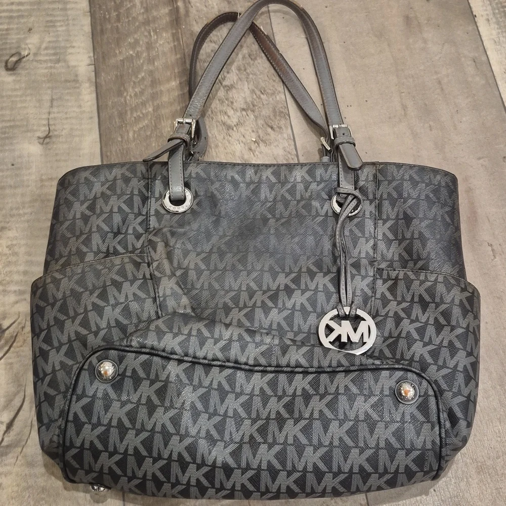 MK Michael Kors Signature Monogram Tote Bag Charcoal Gray
